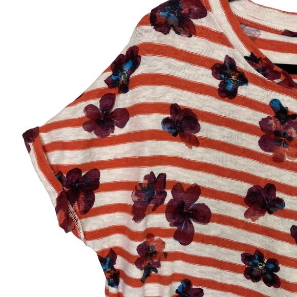 Anthropologie Postmark Red White Striped Floral Tie Front Top Size Small - Picture 2 of 7